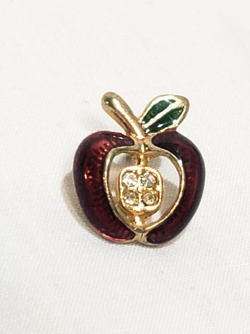 Apple Jeweled Rhinestone Enamel Teacher 1/2" Lapel Pin Red Gold tone